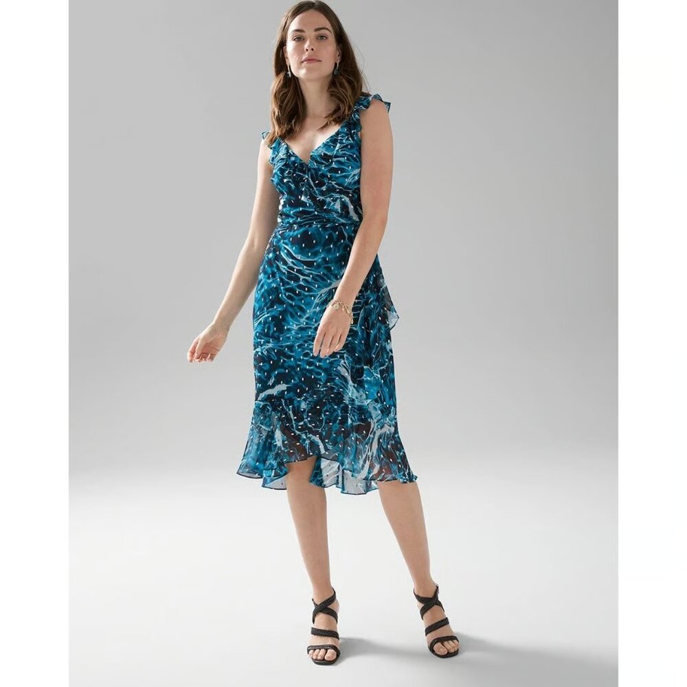 White House Black Market Sleeveless Ruffle Wrap Dress Size 4